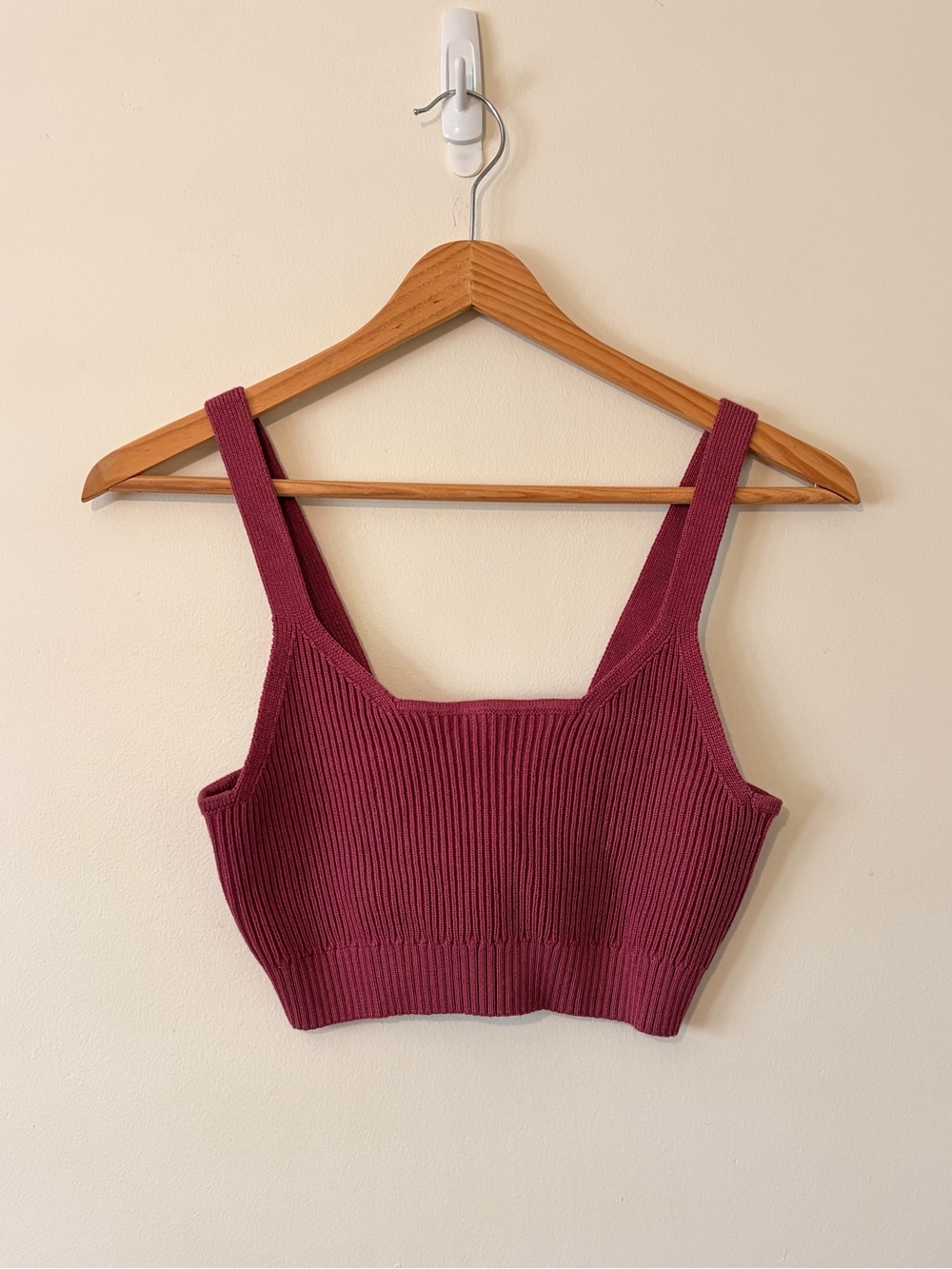 MOTHER Ribbed Knit Square-Neck Crop Tank - Mauve